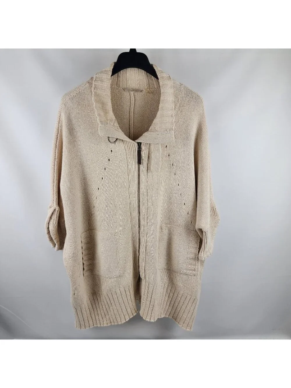 Soft Surroundings Sweater L/XL North Creek Cotton Wool Blend Full Zip Cream